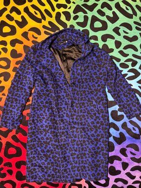 MISSGUIDED BLUE AND BLACK LEOPARD ANIMAL PRINT WINTER COAT SIZE 10